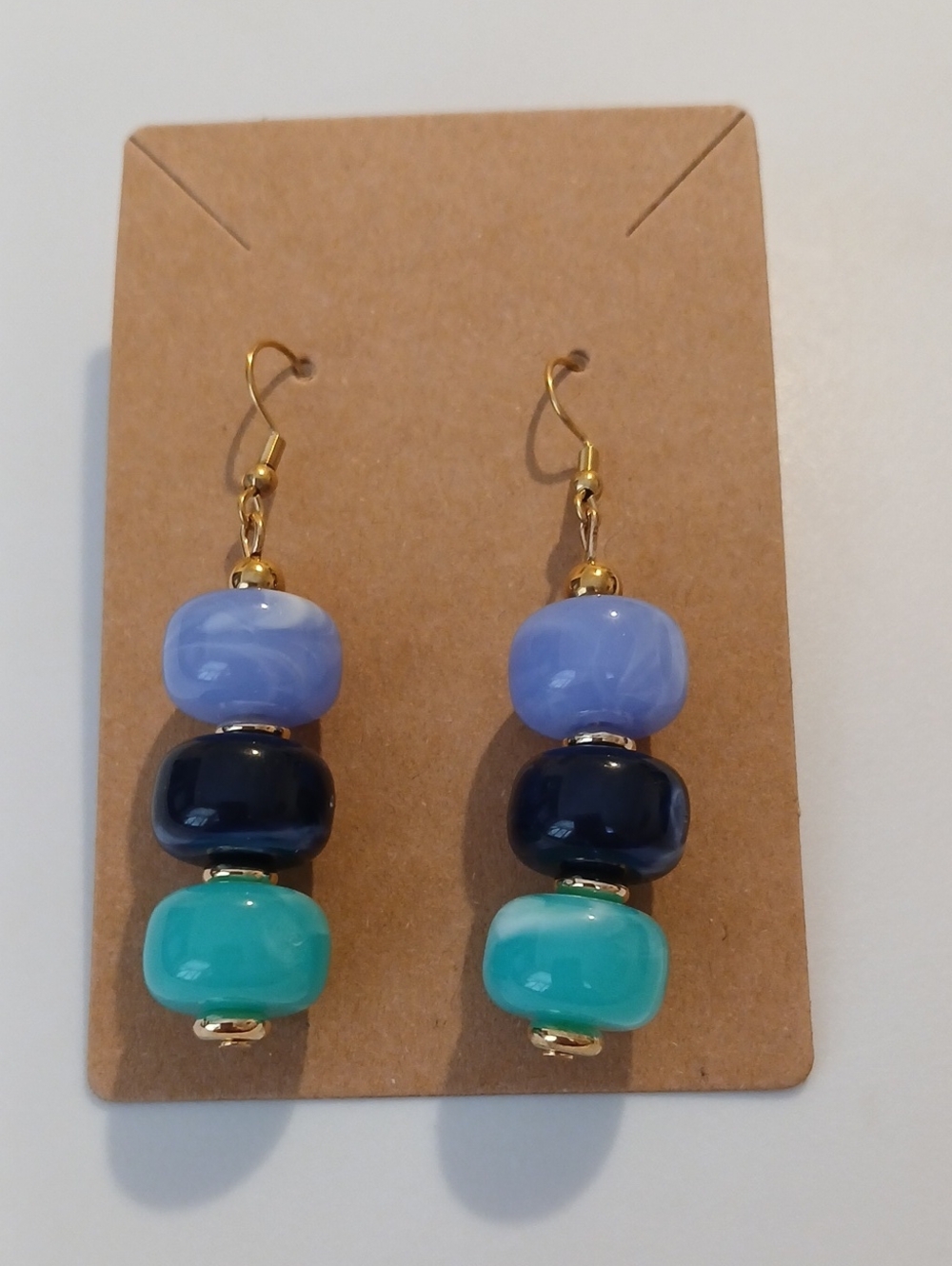 Fashion Jewelry Blue, Navy & Teal Stacked Bead Drop Earrings